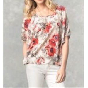 CAbi # 399 Gypsy Dolman Floral Blouse Small Red Poppies